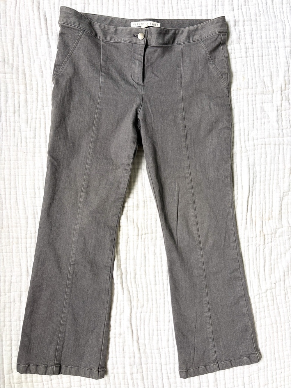 Veronica Beard Gray Cropped Flare Pants Jeans Size 12 Made USA